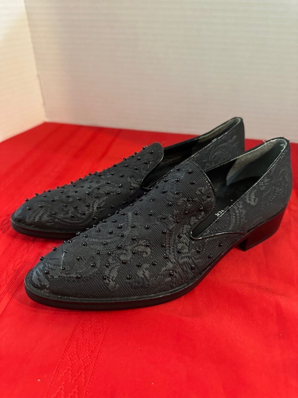 Donald J. Pliner Galia Black/Silver Brocade Loafer w/Beading Size 7N